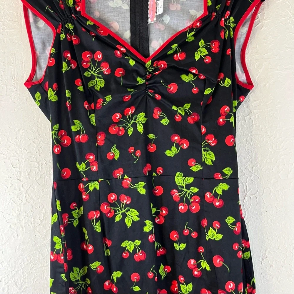 Pinup Couture Natasha Rockabilly Wiggle Cherry Print Dress - Picture 4 of 11